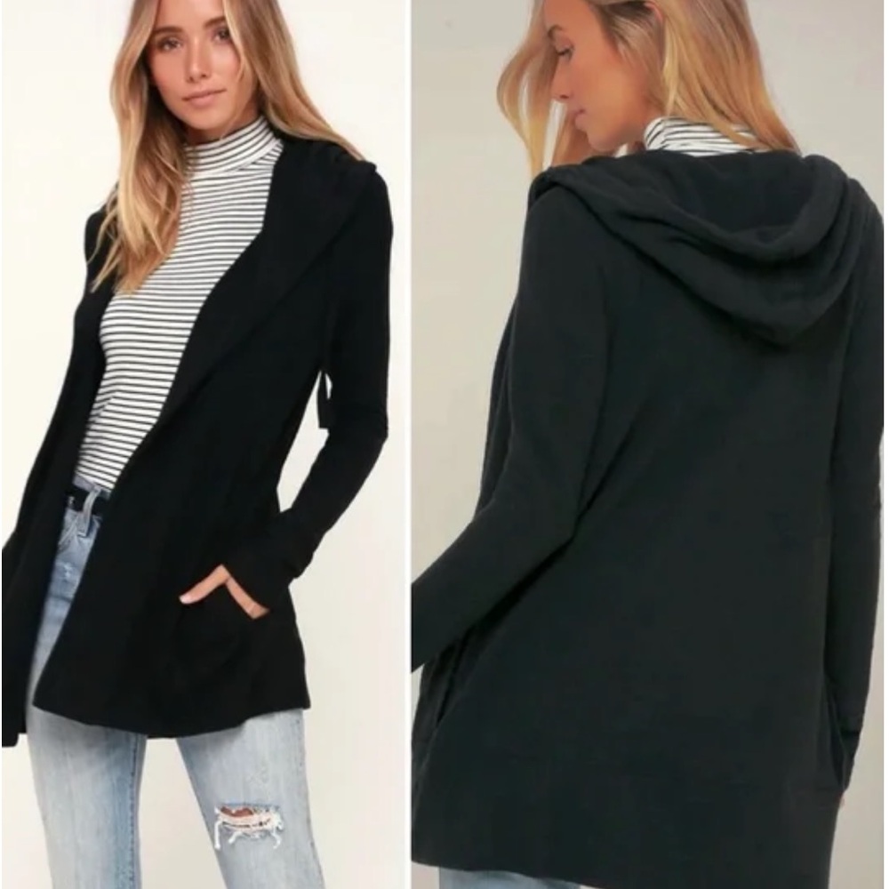 Z SUPPLY Soft Spun Black Hooded Cardigan Sweater SIZE M EXCELLENT